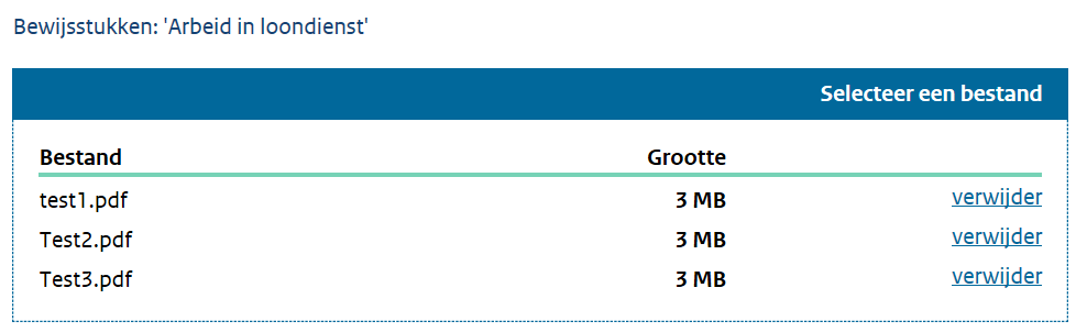 Upload van 3 documenten in online aanvraag